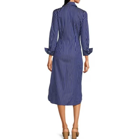 J.McLaughlin Orla Stripe Long Sleeve Tie Waist Button Front Midi Shirt Dress - Picture 3 of 9